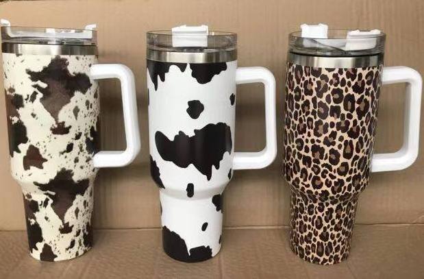 US warehouse 40oz 5D cow printing powder tumblers double walls stainless steel 304 with handle