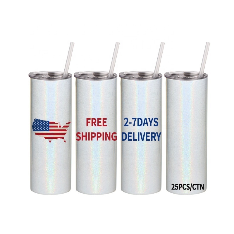 Hot sales USA Warehouse in stock 20 oz Stainless Steel Sublimation Skinny Straight Blanks Tumbler with plastic straw and lid