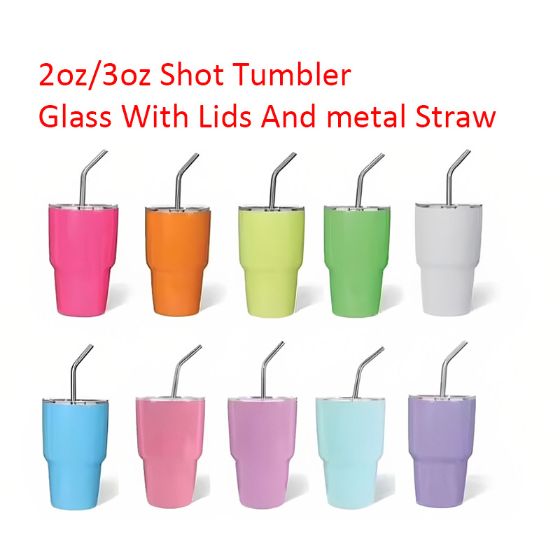 Custom logo double wall mini tumbler stainless steel vacuum tumbler 2oz 3oz shot glass for sublimation with lids and straws