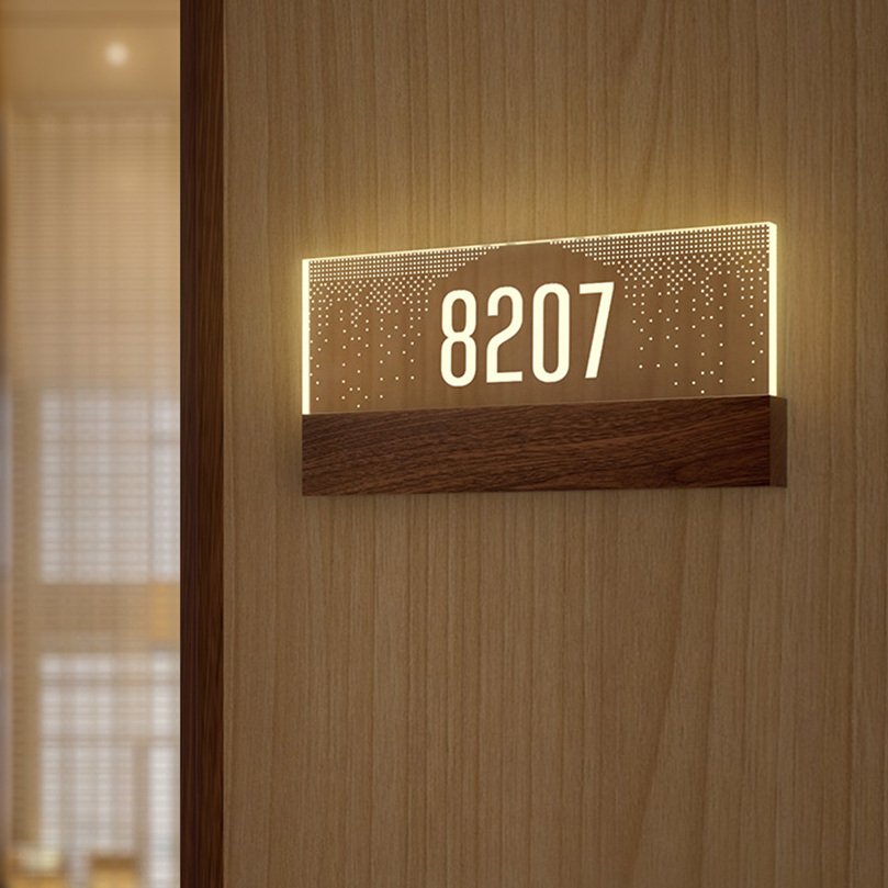 Interior used Acrylic Doorplate Signs LED Illuminated House Number Signage light up Room Name and House Number