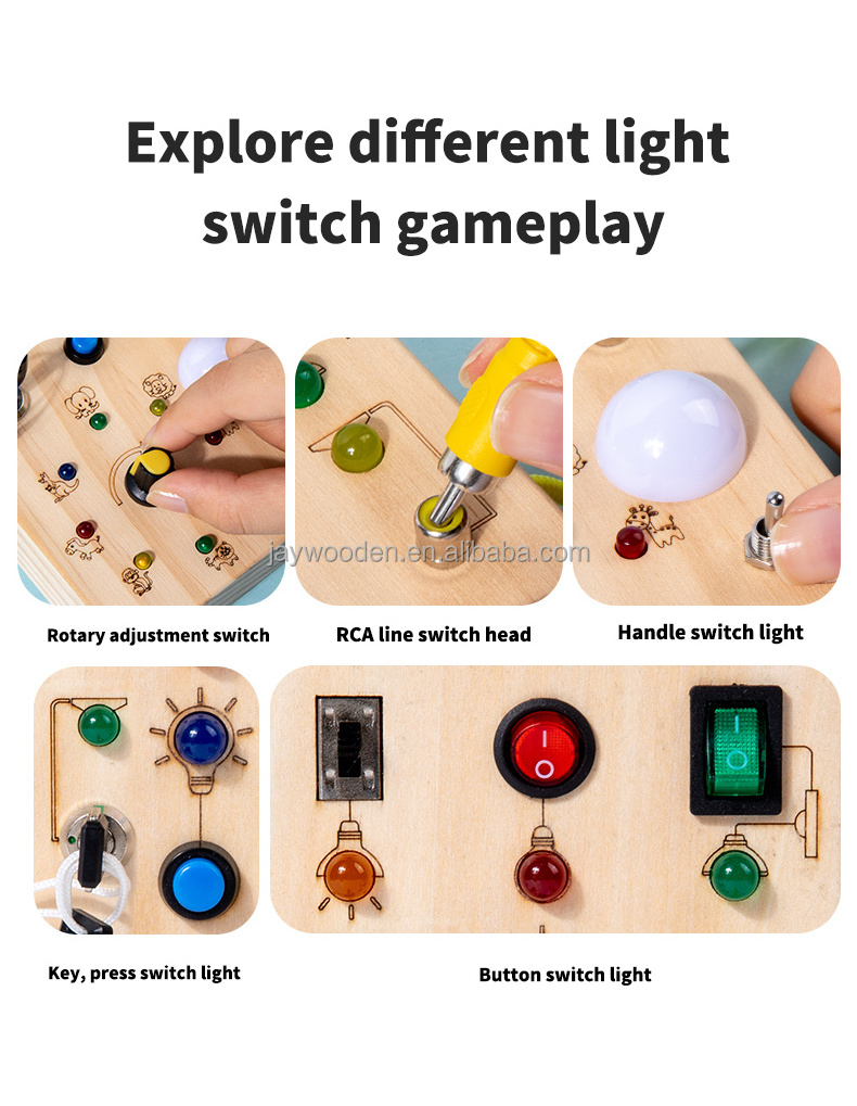 kids education toys electronic led light baby wooden sensory accessories montessori busy board toys for toddler