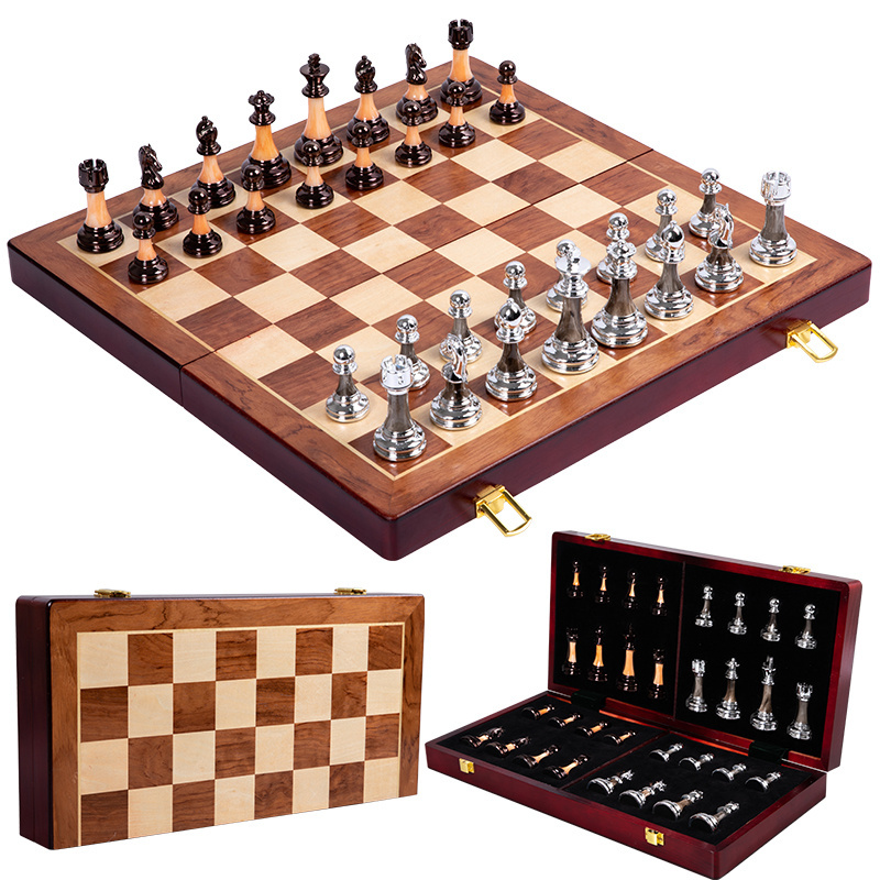 luxury Wooden Chess Set High Marble Metal Chess Pieces Custom Folding party Game chess Set Board