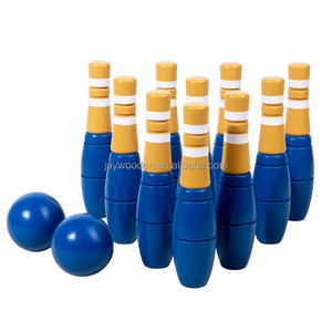 Indoor/Outdoor Bowling Toy Set for Kids Adults Includes 10 Wooden Pins 2 Balls Mesh Carrying Bag Educational Toy Family Fun