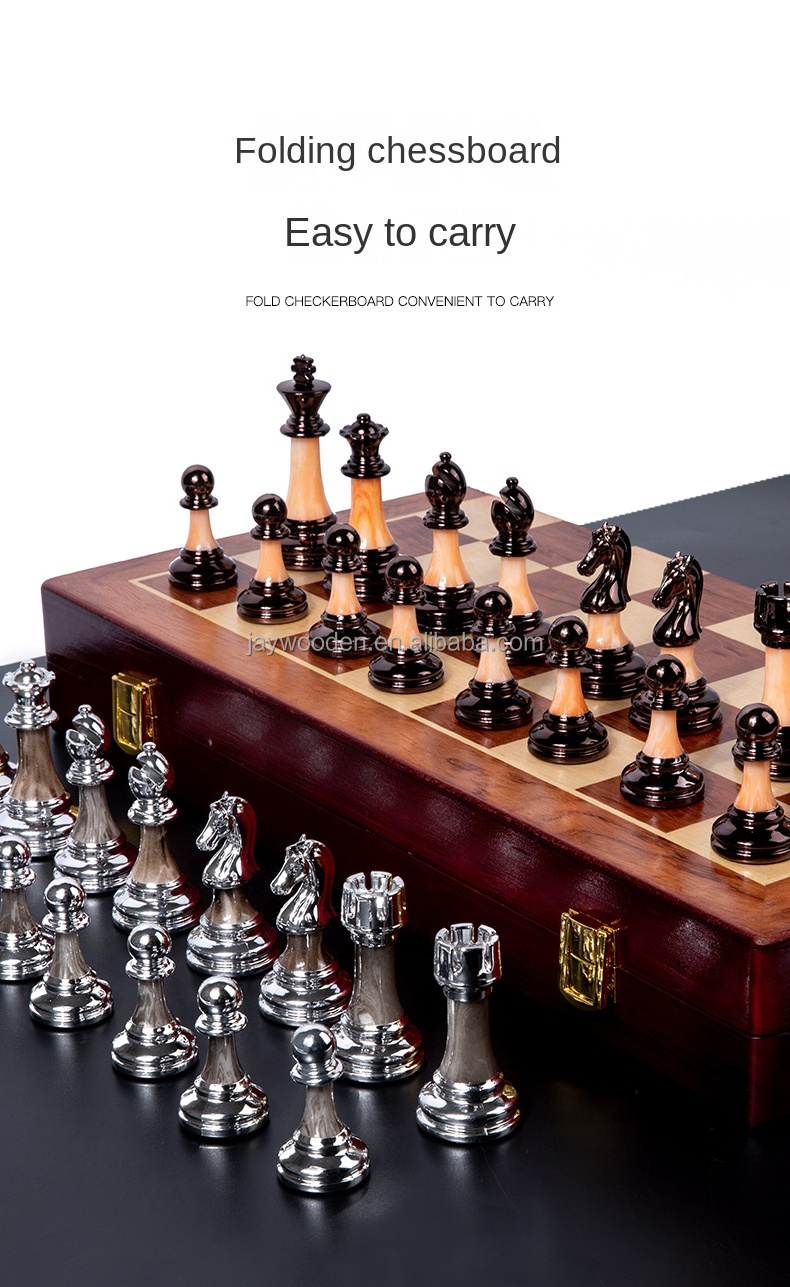 luxury Wooden Chess Set High Marble Metal Chess Pieces Custom Folding party Game chess Set Board