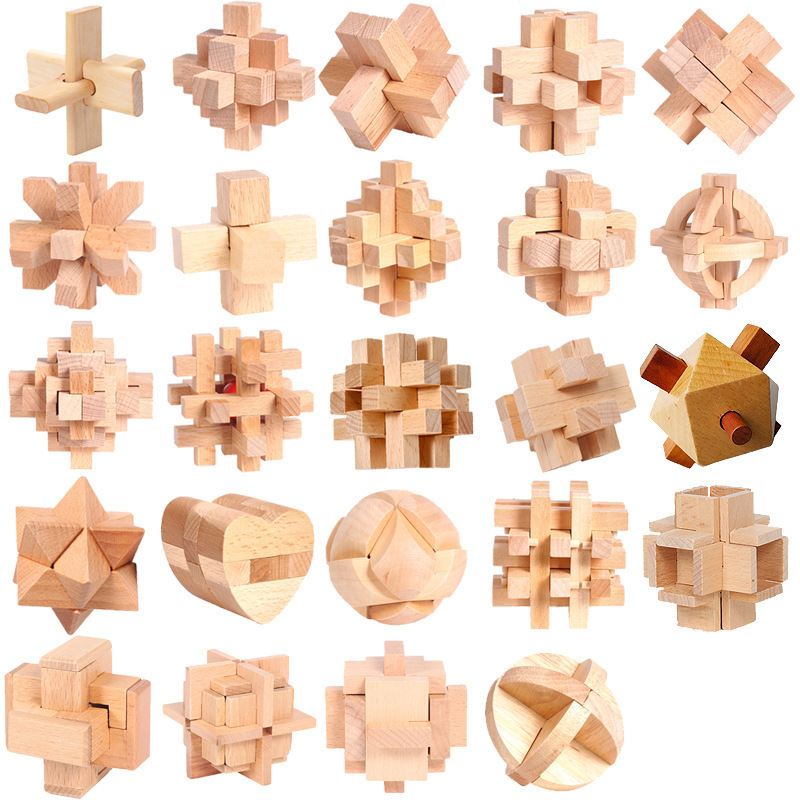 Ancient Chinese Wooden Jigsaw Puzzle Game board part game educational Square Cubes Brain Toys for Kids