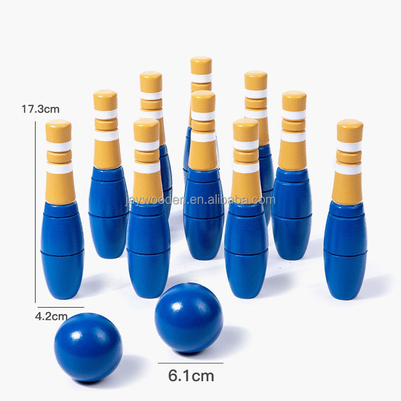 Indoor/Outdoor Bowling Toy Set for Kids Adults Includes 10 Wooden Pins 2 Balls Mesh Carrying Bag Educational Toy Family Fun