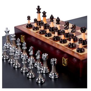 luxury Wooden Chess Set High Marble Metal Chess Pieces Custom Folding party Game chess Set Board