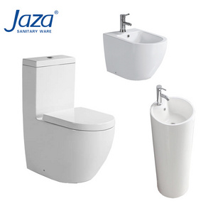 Hotel s-trap middle east style cheap price pedestal basin ceramic toilet bowl washdown bathroom one piece toilet set with bidet