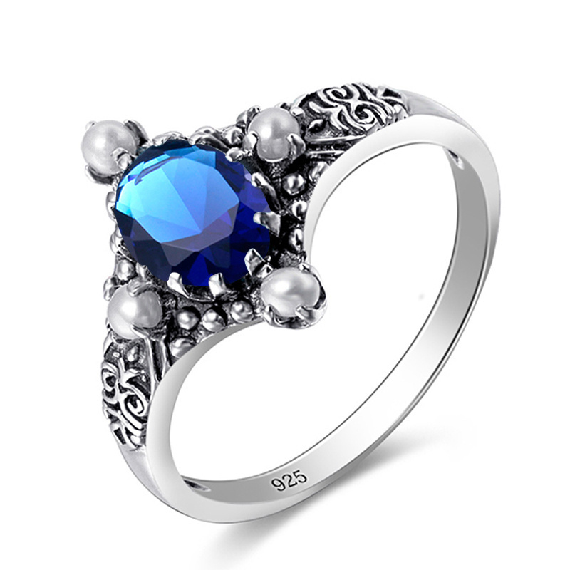 Fashion Personalised Women Sapphire Ring Blue Gemstone Real 925 Sterling Silver Rings Women Female Trend Jewelry