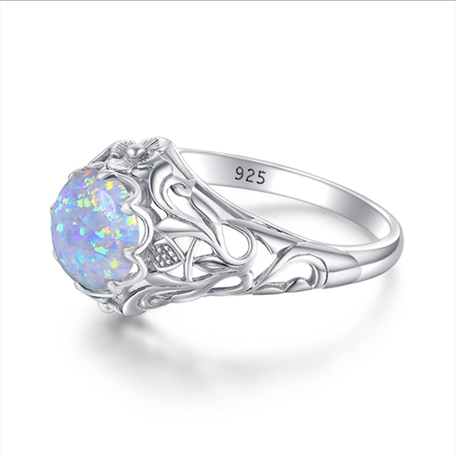 Fine Jewelry Engagement Anniversary Women Sliver jewelry Real 925 Sterling Silver Opal Rings