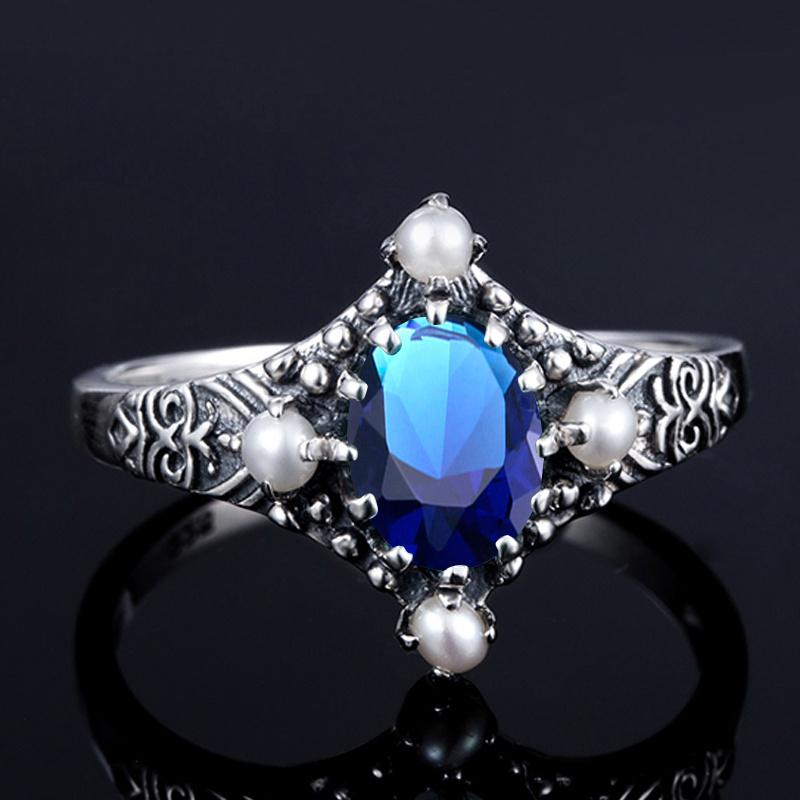 Fashion Personalised Women Sapphire Ring Blue Gemstone Real 925 Sterling Silver Rings Women Female Trend Jewelry