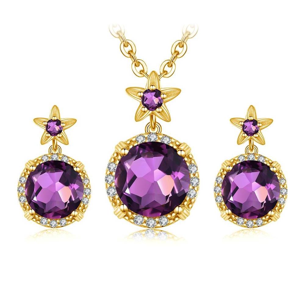 Luxury Palace Style Amethyst Cubic Zirconia 925 Silver Luxury Gold Bridesmaid Jewelry Gift Set