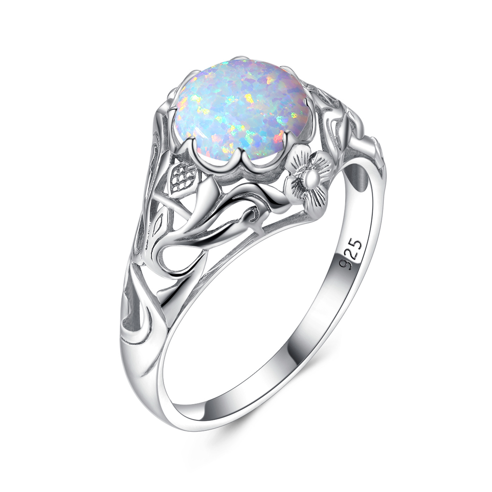 Fine Jewelry Engagement Anniversary Women Sliver jewelry Real 925 Sterling Silver Opal Rings