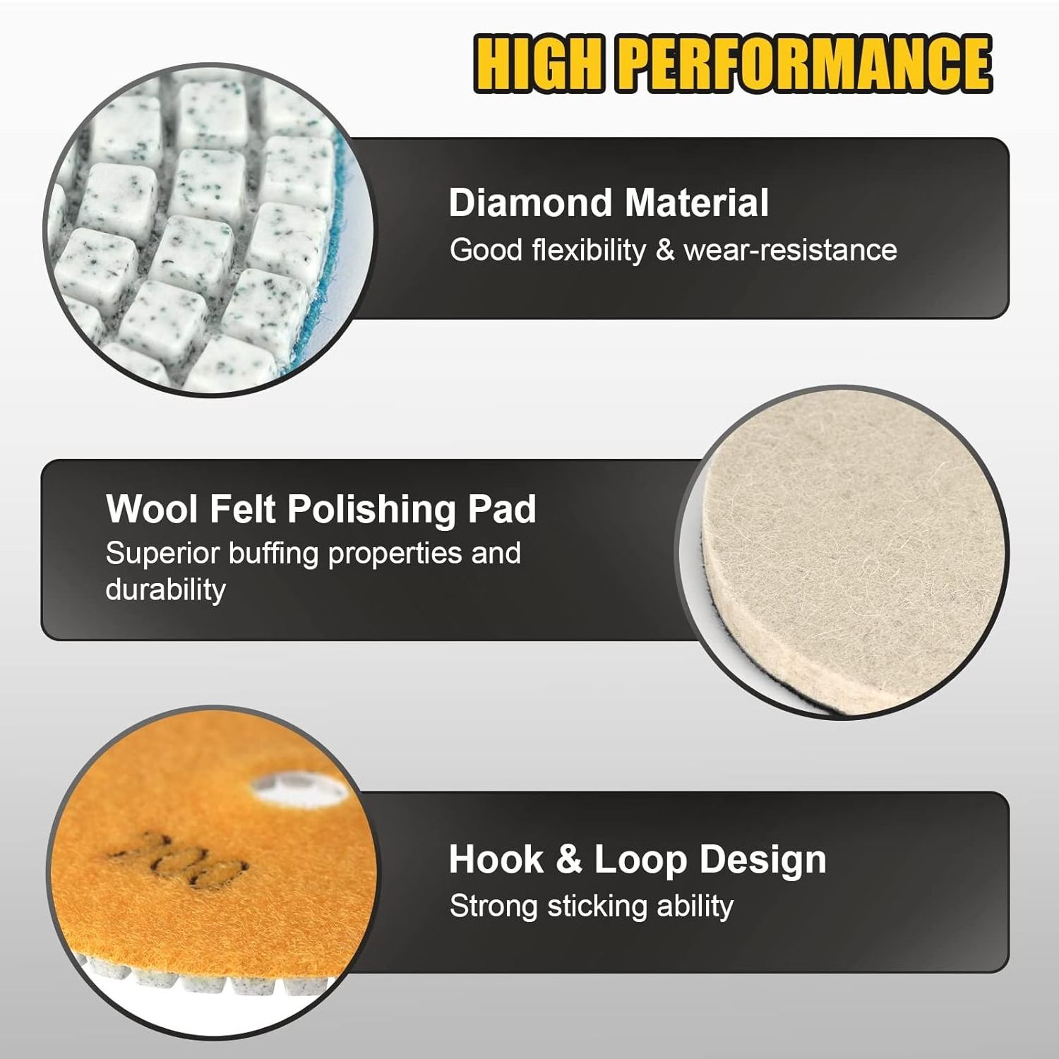 Hot Sale Factory Direct 17 Inch Diamond Pads Microfiber Resin Band Set - 3 Step Polishing Pad