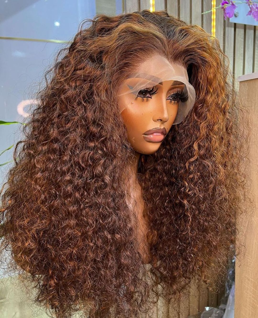 Afro Kinky Curl Long piano Color Human Hair Lace Front Wigs Remy Afro Human Hair 4C hair Glueless Lace Front Wig For Black Women