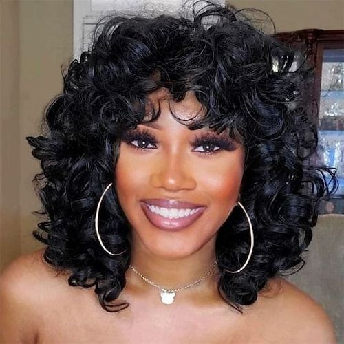 Machine Made Natural Wave Very Full Human Hair Wig Glueless Lace Curly Bob Wig Peruvian Machine Made Bob Wig For Black Women