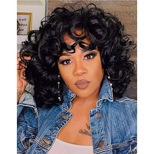 Machine Made Natural Wave Very Full Human Hair Wig Glueless Lace Curly Bob Wig Peruvian Machine Made Bob Wig For Black Women