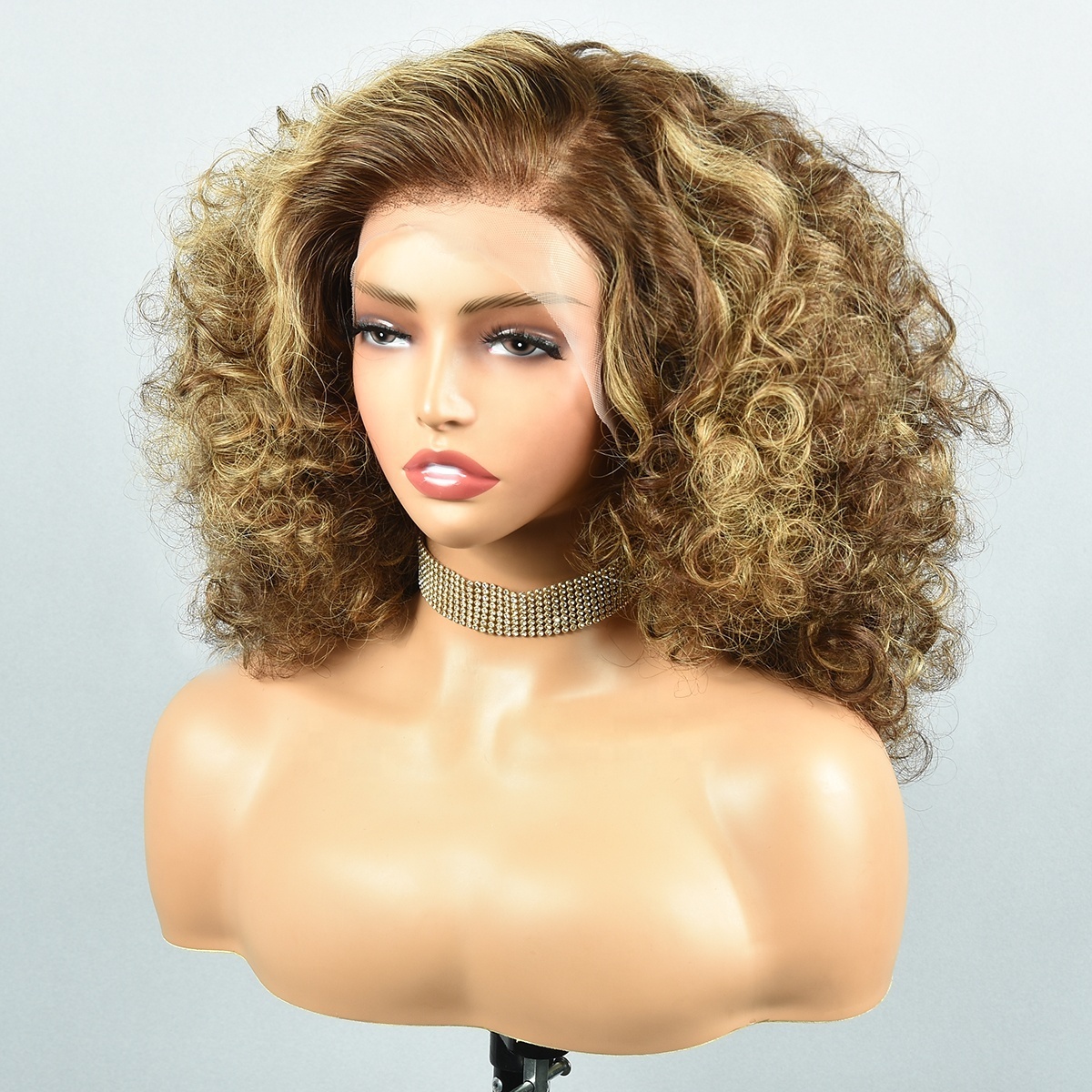 280% Density Supper Double Drawn Human Hair P4/27 Color HD Swiss 13x4 Lace Front Curly Wig Supper Double Drawn Human Hair Wigs