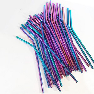 Customized Logo stainless steel Straw long drinking Eco-friendly metal Straws rose gold black gold Red rainbow color straw