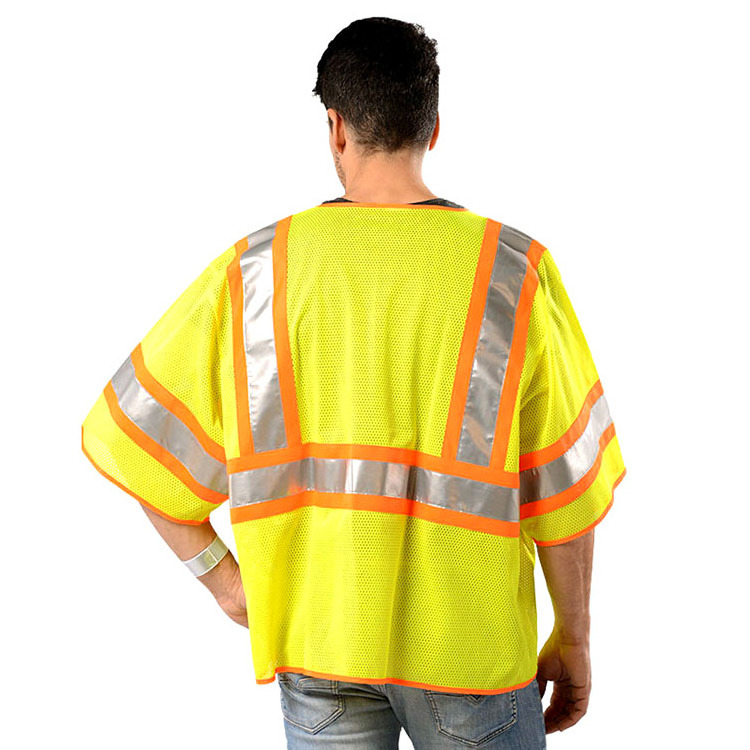 ANSI Standarn Class 2 Breathable Mesh Polyester  Pockets Zipper Closure  Reflective Safety Uniform Work Vest