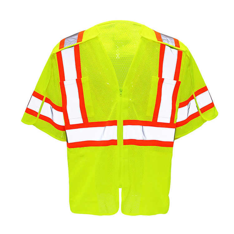 ANSI Standarn Class 2 Breathable Mesh Polyester  Pockets Zipper Closure  Reflective Safety Uniform Work Vest