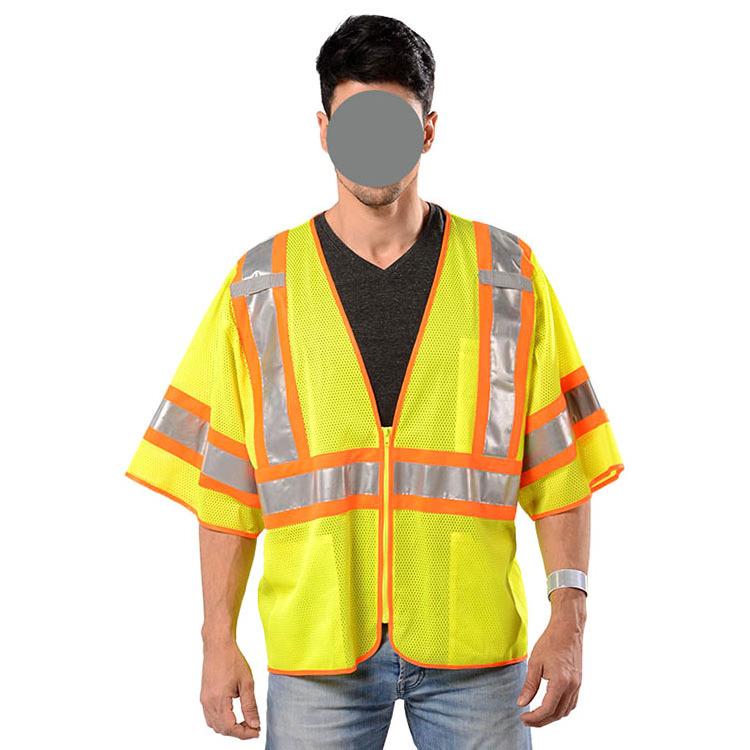 ANSI Standarn Class 2 Breathable Mesh Polyester  Pockets Zipper Closure  Reflective Safety Uniform Work Vest