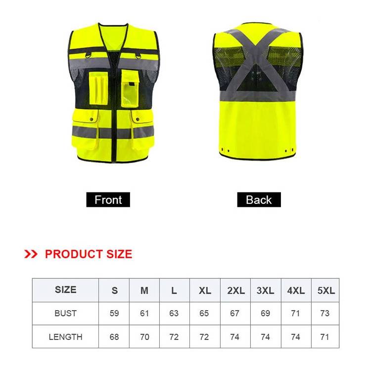 Fashion Hi-Vis Clothing Knitted Fabric Reflective Vest Reflective Multi-pockets Safety Vest