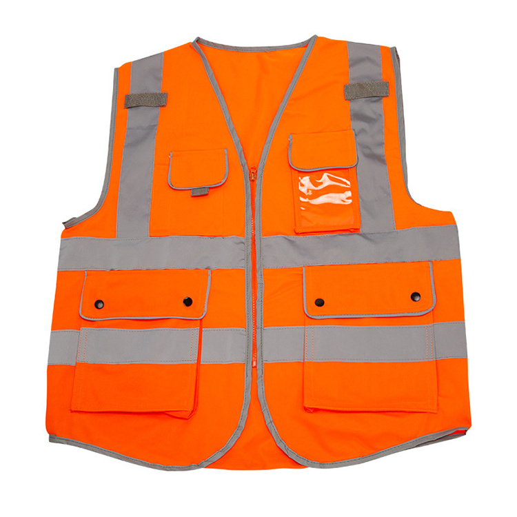 Custom logo available high visibility construction election bicycle  orange red green fabric reflective tape safety jacket vest