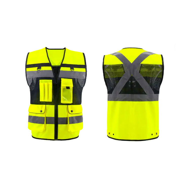 Fashion Hi-Vis Clothing Knitted Fabric Reflective Vest Reflective Multi-pockets Safety Vest