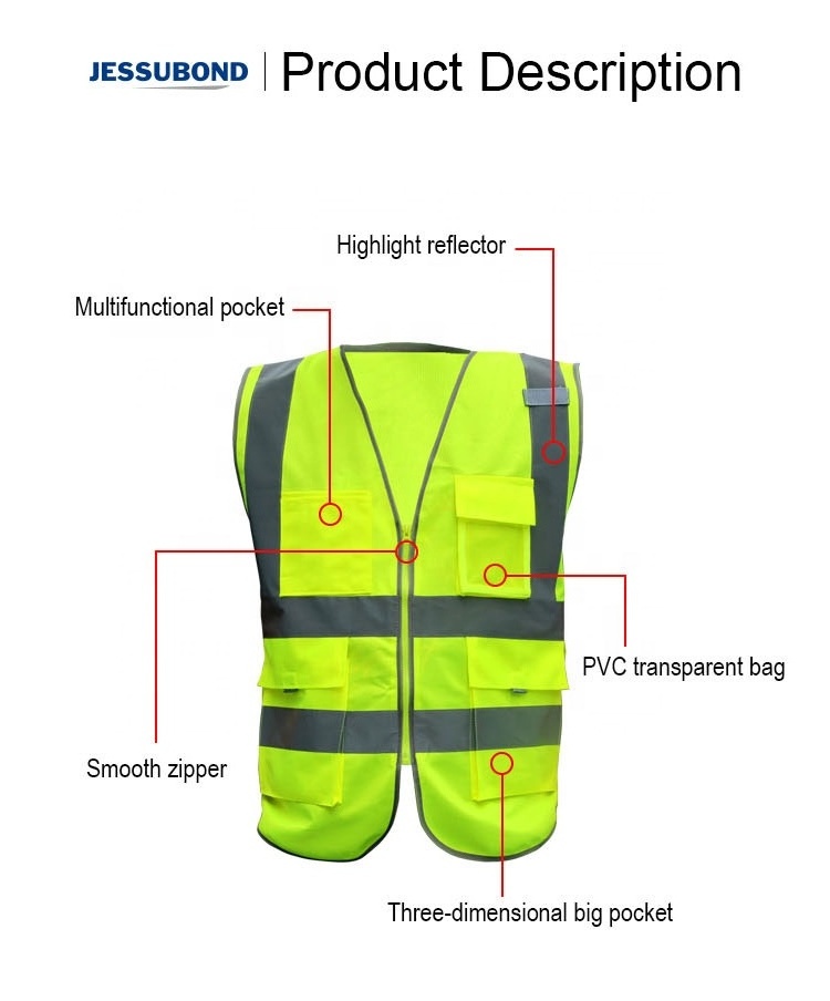 High Vis Jacket Reflective Safety Vest Construction Apparel Safety Clothing High Visibility Vest