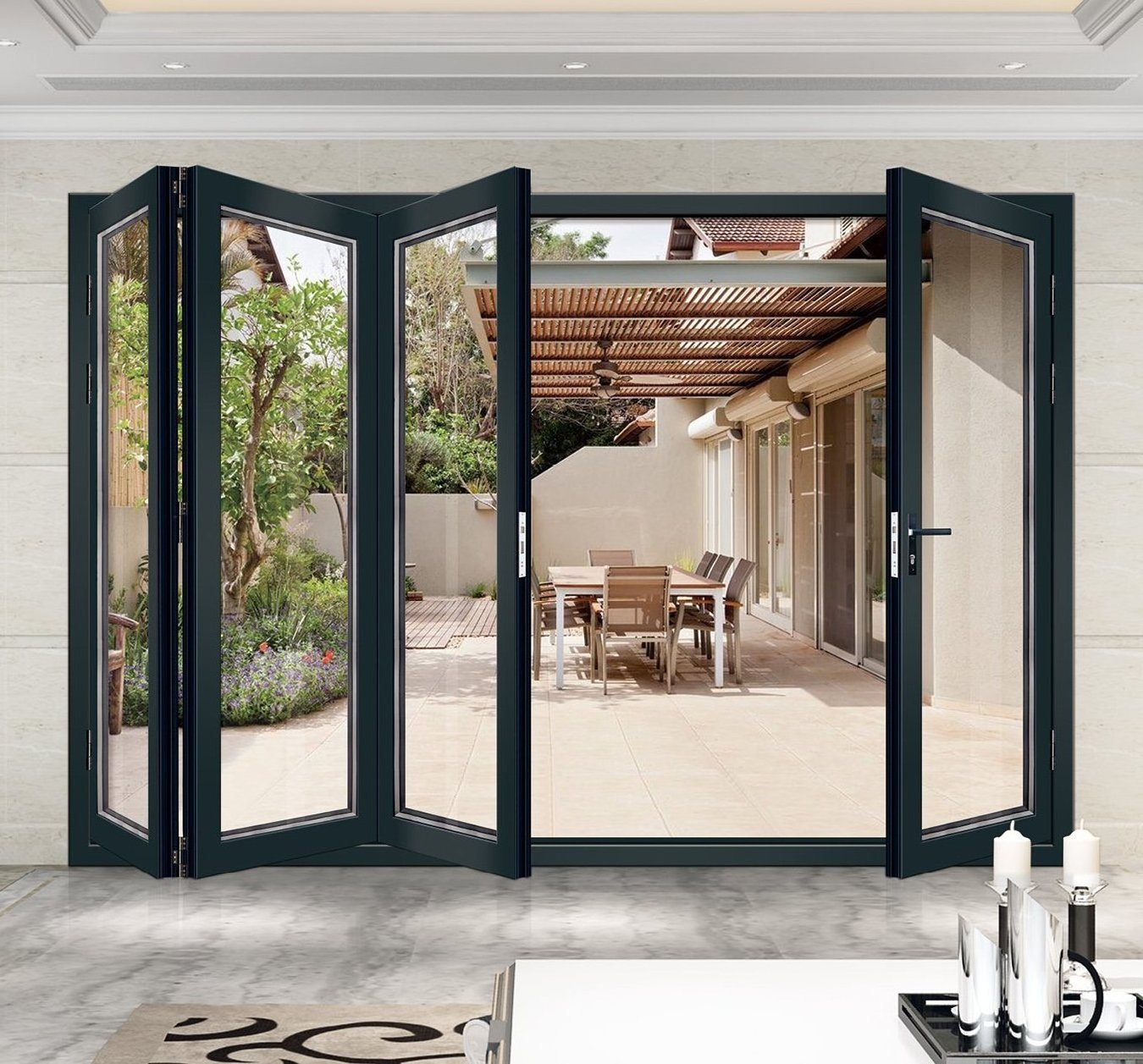 Custom Security Metal Frame Sliding Bifold Door Aluminum Folding Patio Folding Door Bifold Door Outside