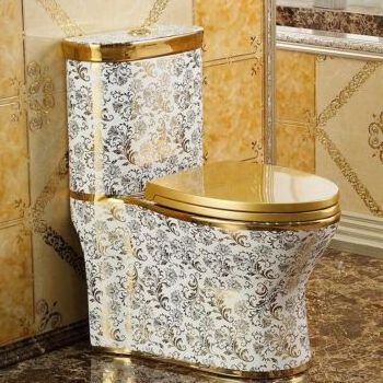 Modern Luxury Gold Pattern Ceramic One-Piece Flush Bathroom Toilet golden toilets