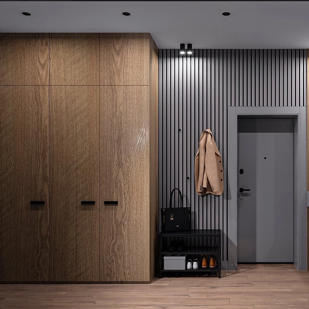 Wooden Wardrobe Closet with Modern Minimalist Design for Bedroom