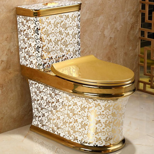 Modern Luxury Gold Pattern Ceramic One-Piece Flush Bathroom Toilet golden toilets