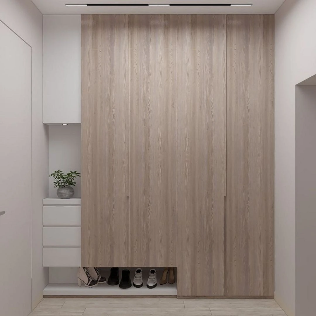 Wooden Wardrobe Closet with Modern Minimalist Design for Bedroom