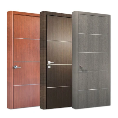 American Latest Design Soundproof Prime MDF Inside Solid Wooden Door Melamine Veneer Panel Black Walnut Door