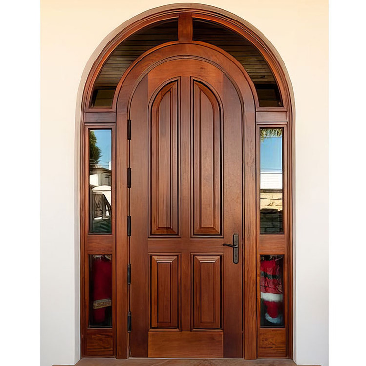 Exterior Whole Solid Wood Double Arched Door Weather Resistant Heat Insulation Waterproof Antitheft Antinoise Trim Carving Groov