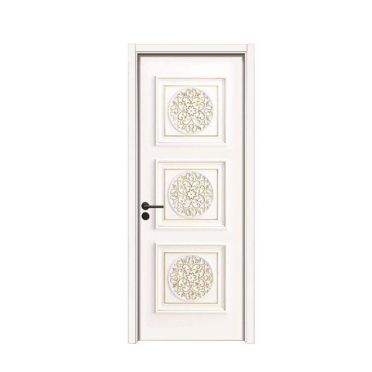 Solid Wooden Door PVC WPC Latest Designs Prehung 6 panels White Hollow Core MDF Wood Texture Moulded Door for Bedroom Interior