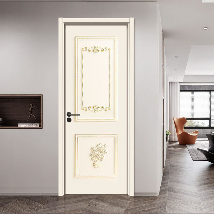 Solid Wooden Door PVC WPC Latest Designs Prehung 6 panels White Hollow Core MDF Wood Texture Moulded Door for Bedroom Interior