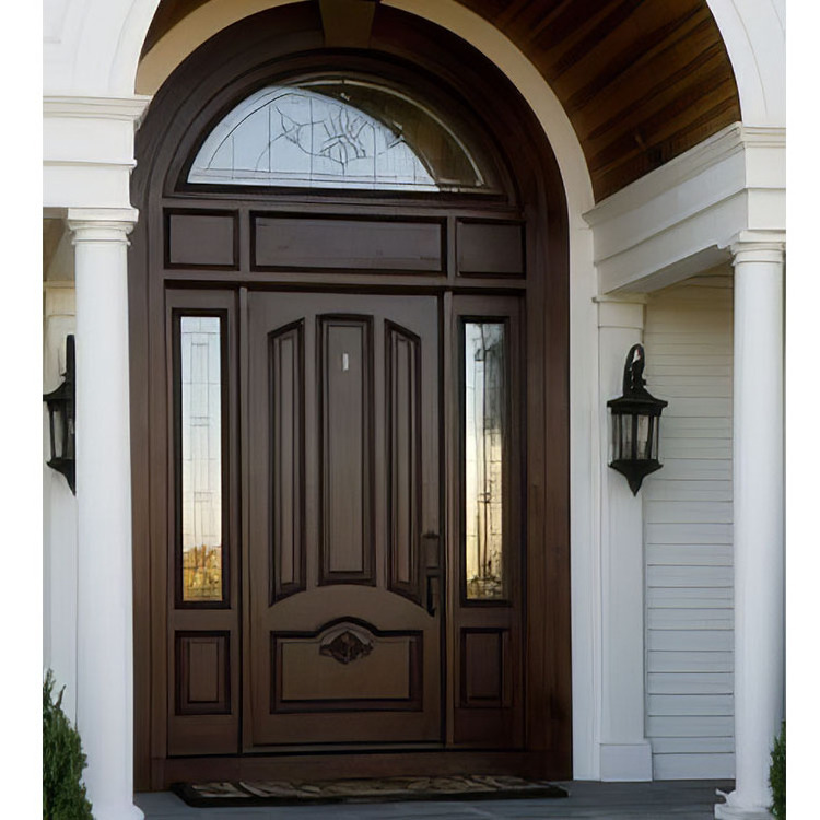 Exterior Whole Solid Wood Double Arched Door Weather Resistant Heat Insulation Waterproof Antitheft Antinoise Trim Carving Groov