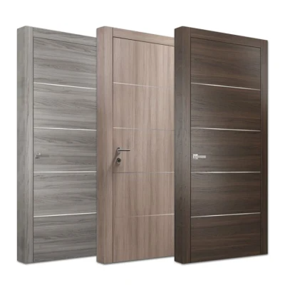 American Latest Design Soundproof Prime MDF Inside Solid Wooden Door Melamine Veneer Panel Black Walnut Door