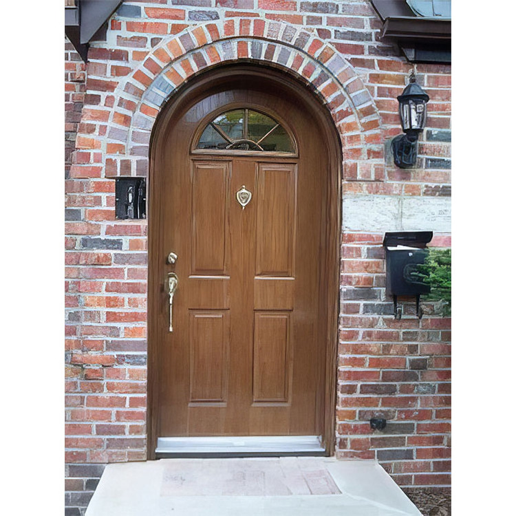 Exterior Whole Solid Wood Double Arched Door Weather Resistant Heat Insulation Waterproof Antitheft Antinoise Trim Carving Groov