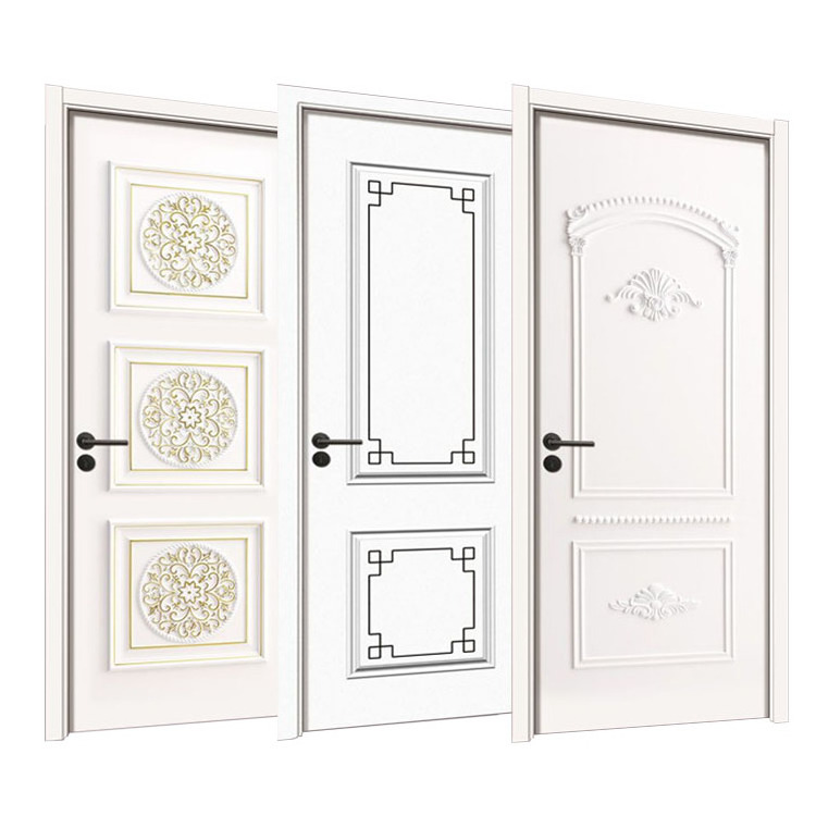 Solid Wooden Door PVC WPC Latest Designs Prehung 6 panels White Hollow Core MDF Wood Texture Moulded Door for Bedroom Interior