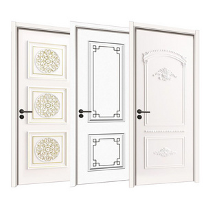 Solid Wooden Door PVC WPC Latest Designs Prehung 6 panels White Hollow Core MDF Wood Texture Moulded Door for Bedroom Interior