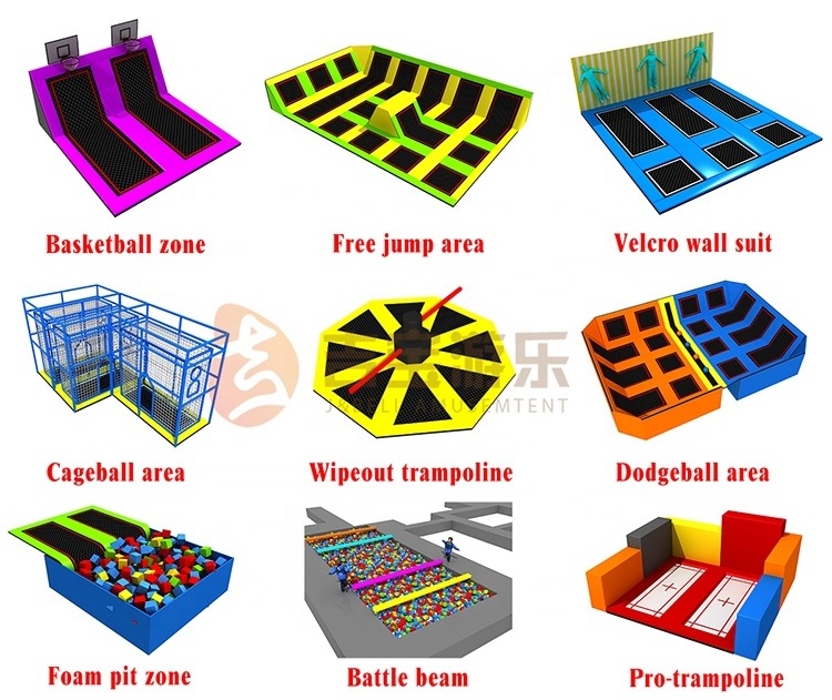 Manufacturer custom professional indoor commercial spring trampoline park equipment with trampoline socks