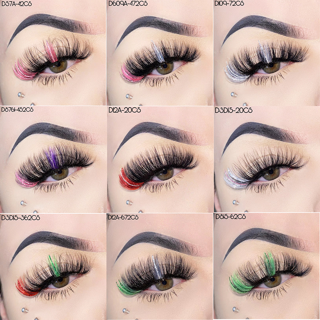 Wholesale colorful faux mink strip lashes with Glitter  Shimmery  lash strips color 15mm 20mm glitter lashes