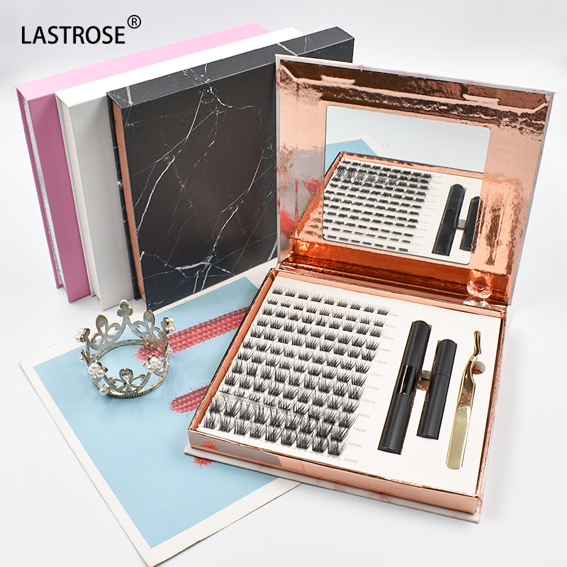 Natural Cluster Lashes Extension Kit Mix Curl DIY Eyelash Extensions with Individual Segmented Lashes and Tweezers Glue