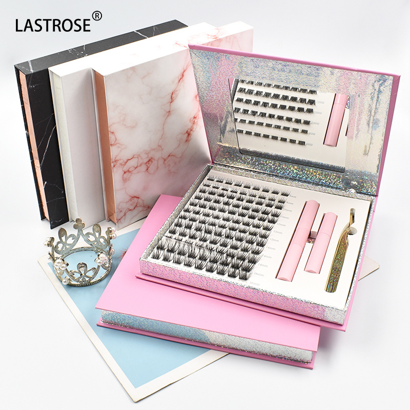 Natural Cluster Lashes Extension Kit Mix Curl DIY Eyelash Extensions with Individual Segmented Lashes and Tweezers Glue