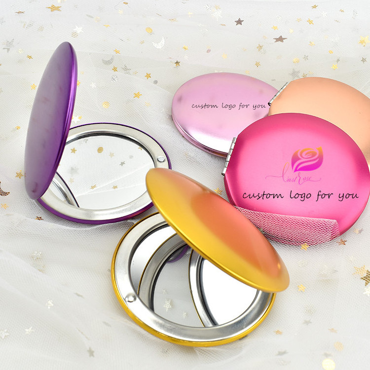 private logo seven colors Double side Rose Gold Round Mini Cosmetics Pocket Magnifying Metal Hand Compact Mirror For Makeup