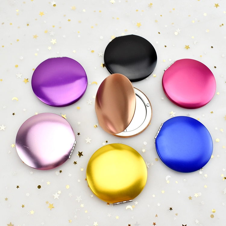 private logo seven colors Double side Rose Gold Round Mini Cosmetics Pocket Magnifying Metal Hand Compact Mirror For Makeup